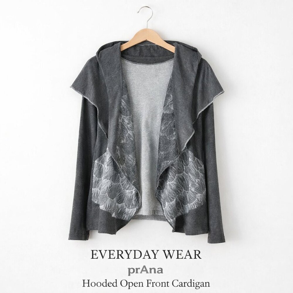 prAna Charcoal Hooded Open Front Cardigan Organic Cotton Blend M